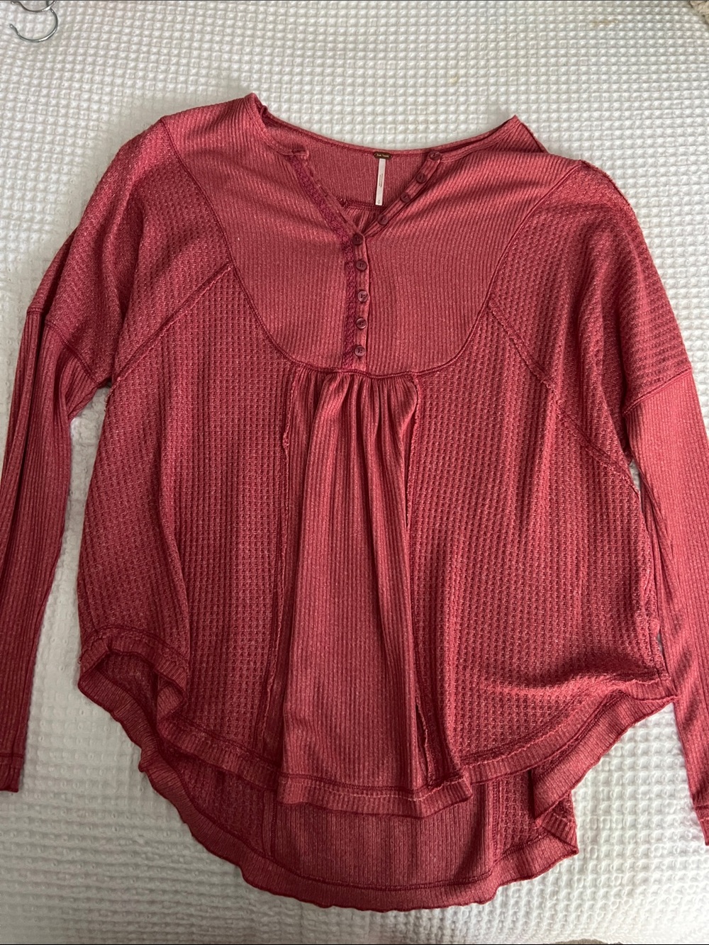 Free People Long Sleeve Henley Top - Dusty Rose